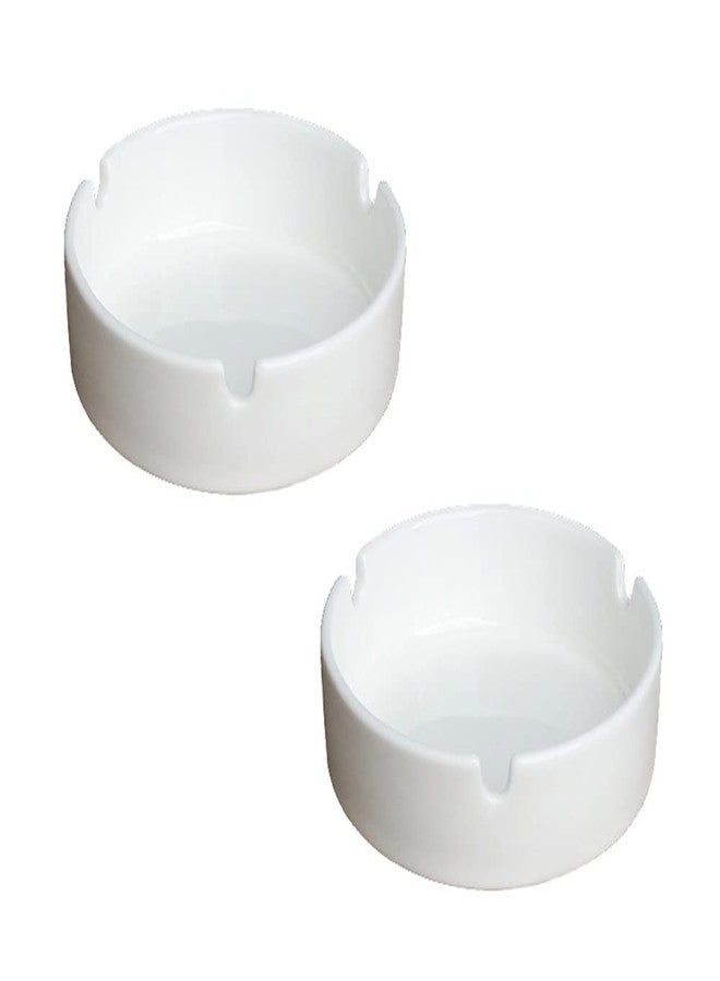 123Arts White Ceramic Ashtrays, Cigarettes Ashtrays Set, Set of 2 - Image 1