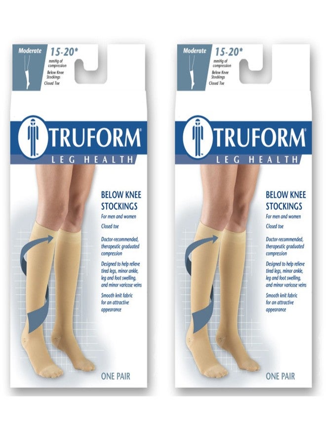 Truform 15-20 mmHg Compression Stockings for Men and Women, Knee High Length, Closed Toe, Beige, Medium, 2 Count - Image 2