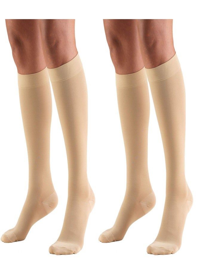 Truform 15-20 mmHg Compression Stockings for Men and Women, Knee High Length, Closed Toe, Beige, Medium, 2 Count - Image 1