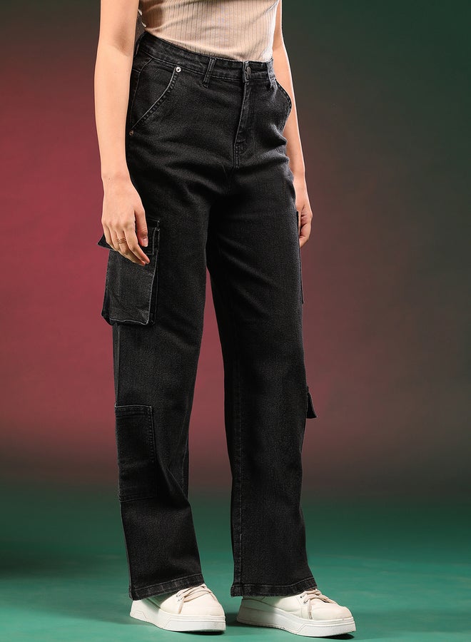High Rise Straight Leg Cargo Jeans