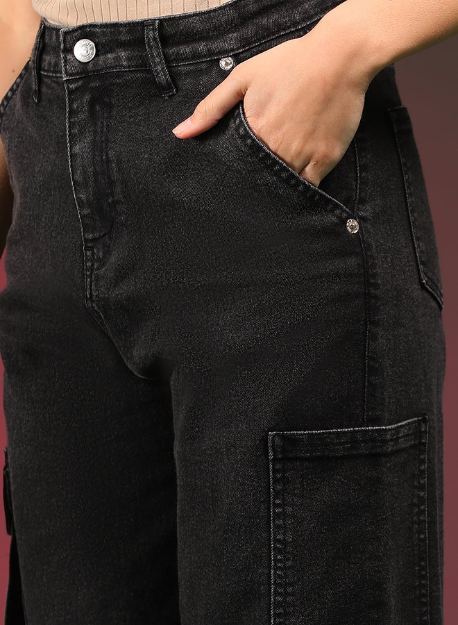 High Rise Straight Leg Cargo Jeans