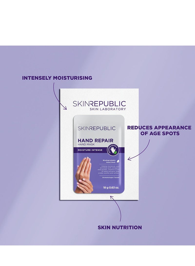 سكين ريبابلك قناع إصلاح اليدين (10 أزواج) - قفازات مرطبة بالكولاجين وزبدة الشيا وفيتامين E، تُنعم البشرة الجافة والخشنة، تُقلل من بقع الشيخوخة والتجاعيد والالتهابات، تركيبة مضادة للشيخوخة وقابلة للتحلل الحيوي. - Image 3