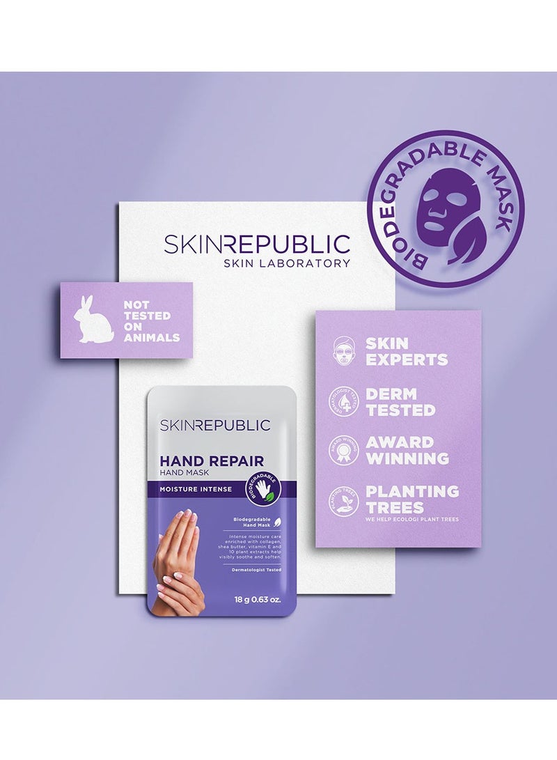 سكين ريبابلك قناع إصلاح اليدين (10 أزواج) - قفازات مرطبة بالكولاجين وزبدة الشيا وفيتامين E، تُنعم البشرة الجافة والخشنة، تُقلل من بقع الشيخوخة والتجاعيد والالتهابات، تركيبة مضادة للشيخوخة وقابلة للتحلل الحيوي. - Image 5