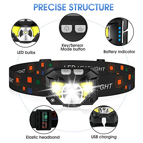 LHKNL Headlamp Flashlight,4-Pack Lumen Ultra Bright LED Rechargeable Headlight with White Red Light,Waterproof Motion Sensor Head Lamp,8 Mode for Outdoor Camping Running Cycling Fishing - Image 2
