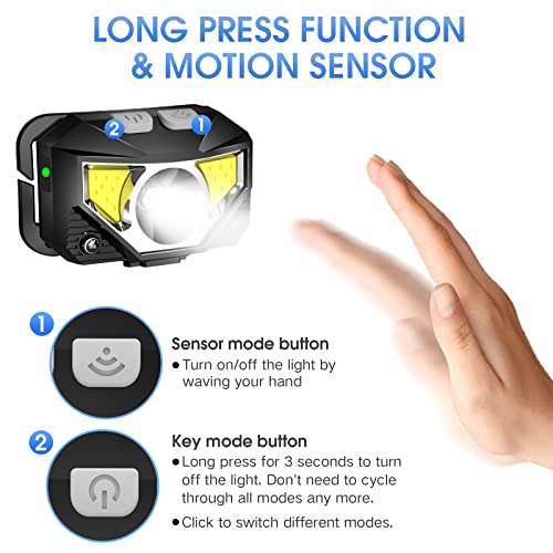 LHKNL Headlamp Flashlight,4-Pack Lumen Ultra Bright LED Rechargeable Headlight with White Red Light,Waterproof Motion Sensor Head Lamp,8 Mode for Outdoor Camping Running Cycling Fishing - Image 3