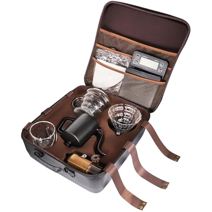 سکیلو مجموعة ماكينة تحضير القهوة الكل في واحد مع غلاية ومقياس ومطحنة وفلتر وكوب تقديم زجاجي ومجموعة تحضير قهوة يدوية للسفر والتخييم والمشي لمسافات طويلة والاستخدام المنزلي - Image 3