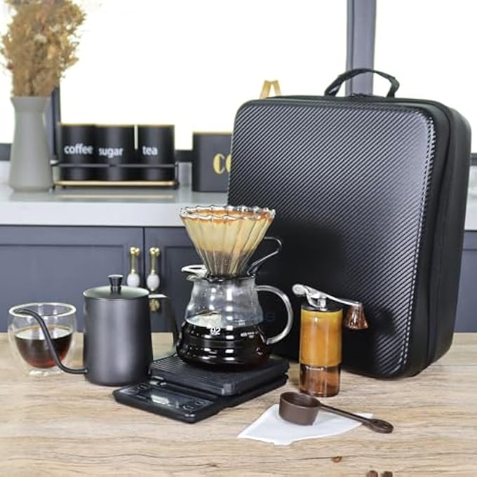 سکیلو مجموعة ماكينة تحضير القهوة الكل في واحد مع غلاية ومقياس ومطحنة وفلتر وكوب تقديم زجاجي ومجموعة تحضير قهوة يدوية للسفر والتخييم والمشي لمسافات طويلة والاستخدام المنزلي - Image 4