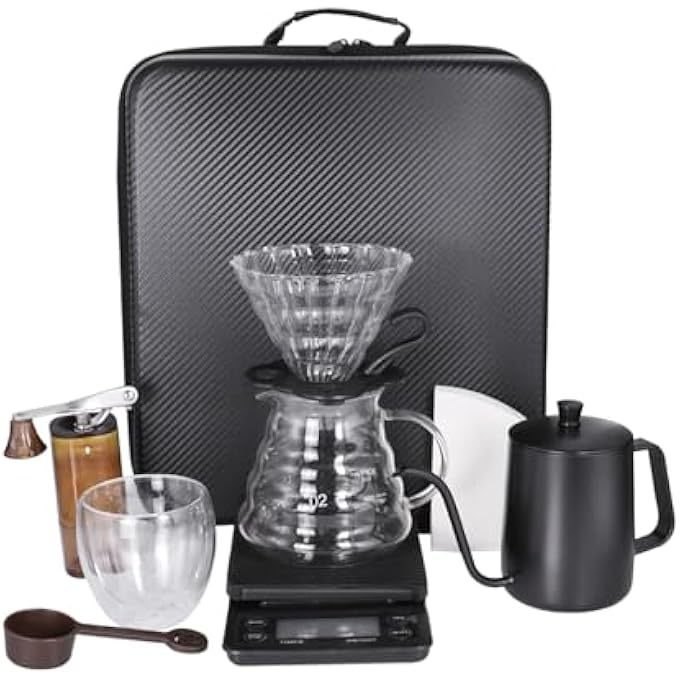 سکیلو مجموعة ماكينة تحضير القهوة الكل في واحد مع غلاية ومقياس ومطحنة وفلتر وكوب تقديم زجاجي ومجموعة تحضير قهوة يدوية للسفر والتخييم والمشي لمسافات طويلة والاستخدام المنزلي - Image 2