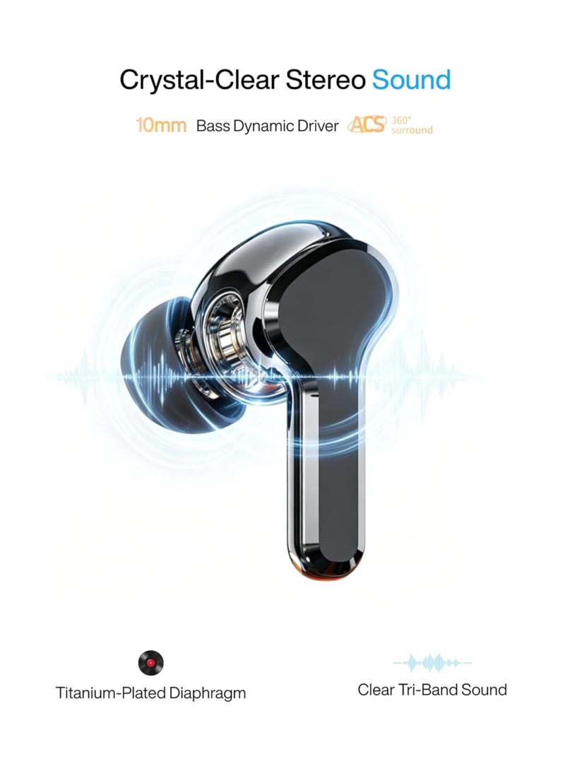 G-TAB X5 Pro AI Bluetooth 5.4 Wireless Earbuds with AI Noise Cancellation, Live Translation, 40H Playtime, Type-C Fast Charging, Touch Control, HiFi Stereo Bass, HD Mic, Low Latency, In-Ear TWS Earphones for Android & iPhone – Black - Image 3