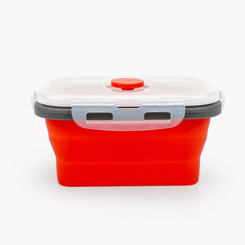 CCyanzi 3piece Collapsible Food Storage Containers with Lids  Silicone Lunch Container  Microwave & Freezer Safe  Space Saving for Kitchen Cabinet and Camping Backpack (red gray) - Image 4