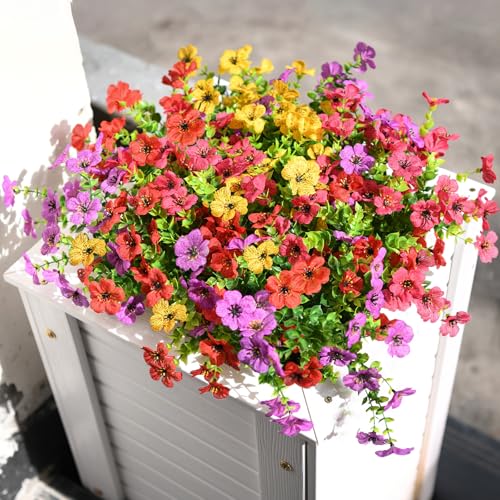 ZFProcess Artificial Flowers Faux Plants Outdoor Fake Flowers Spring Decor,12 Bundles Outdoor Flower Plastic Plant Colorful Daisy UV Resistant for Porch Patio Yard Garden Pot Planters - Image 3