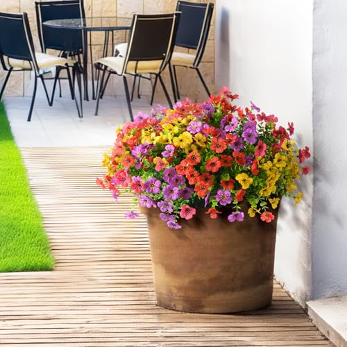 ZFProcess Artificial Flowers Faux Plants Outdoor Fake Flowers Spring Decor,12 Bundles Outdoor Flower Plastic Plant Colorful Daisy UV Resistant for Porch Patio Yard Garden Pot Planters - Image 5