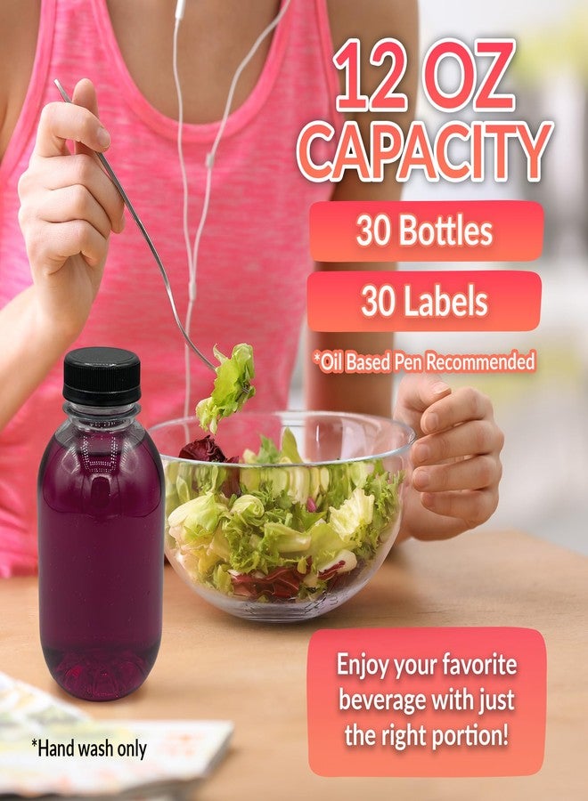 Reli. Plastic Juice Bottles [30 Pack Bulk, 12 oz] Round Plastic Juice Bottles with Caps & Sticker Labels | Clear, Empty for Juicing 12oz | Disposable, Reusable Containers for Juicing, Smoothies - Image 2