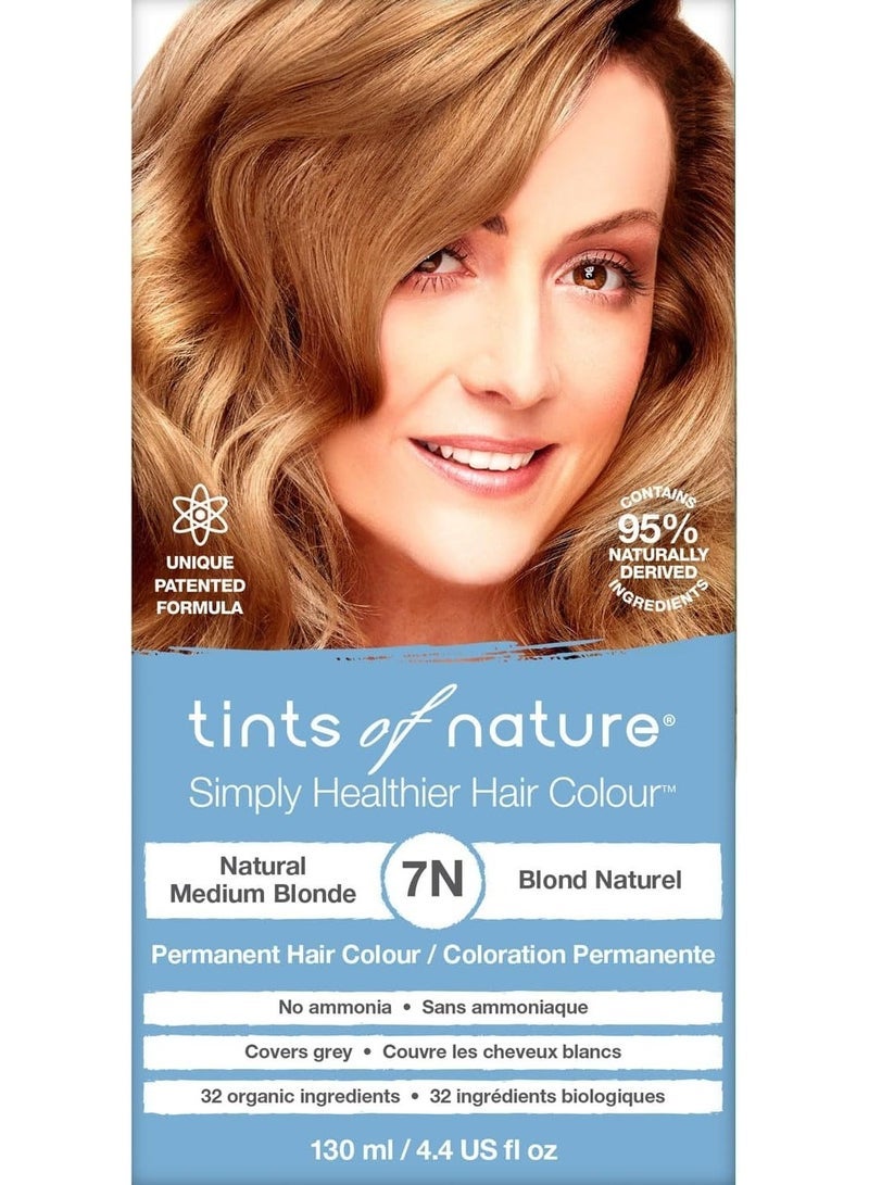 tints of nature صبغة شعر دائمة | تركيبة فريدة مسجلة ببراءة اختراع | مع 75% مكونات عضوية معتمدة | مناسبة للنباتيين والنباتيات | خالية من الأمونيا والبارابين | 7N أشقر طبيعي متوسط | 130 مل - Image 1