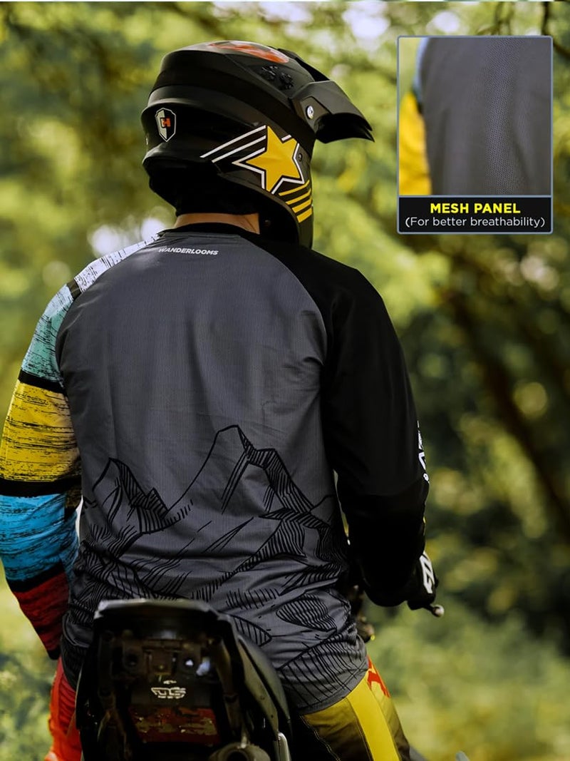 WANDERLOOMS Himalayan High Jersey Tshirt for Men | Graphic Printed Round Neck Full Sleeve Riding Jersey for Bikers | Sports Tshirt for Men Grey - Image 4