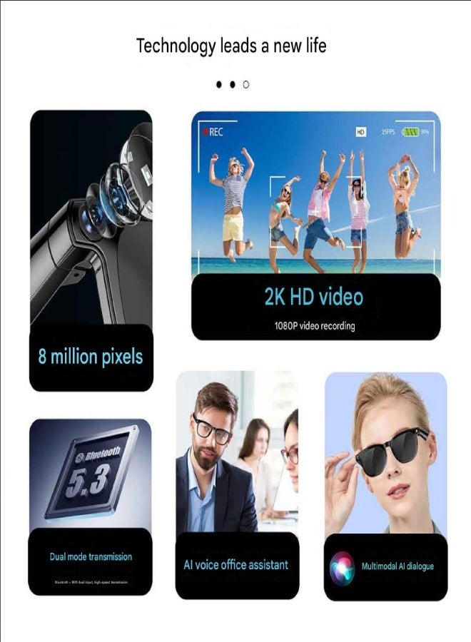 CY01 AI Smart Glasses – 8MP (800W) HD Dual-Lens Camera, Anti-Shake Video, Dual Microphone Noise Reduction, Bluetooth Music  Call Function, AI Voice Translation, Touch Control, 16GB Storage, 270mAh Battery – Compatible with Android  iOS - Image 4