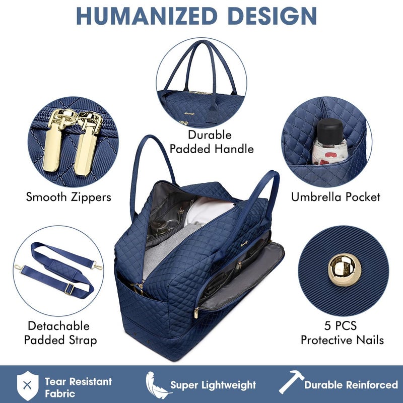 LUOCIP Large Women Travel Duffle Bag - Carry on Overnight Bag Weekend Travel Duffel Tote Bag Yoga Gym Bag with Wet Pocket Toiletry Weekender Overnight Bag for Travel Business Trips Sport Hospital Navy - Image 3