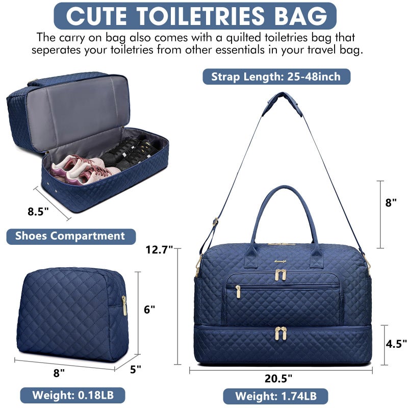 LUOCIP Large Women Travel Duffle Bag - Carry on Overnight Bag Weekend Travel Duffel Tote Bag Yoga Gym Bag with Wet Pocket Toiletry Weekender Overnight Bag for Travel Business Trips Sport Hospital Navy - Image 2