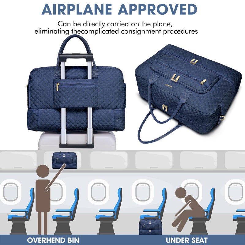 LUOCIP Large Women Travel Duffle Bag - Carry on Overnight Bag Weekend Travel Duffel Tote Bag Yoga Gym Bag with Wet Pocket Toiletry Weekender Overnight Bag for Travel Business Trips Sport Hospital Navy - Image 5