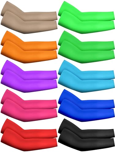 Geyoga 10 Pairs Kids Arm Sleeves Baseball Arm Sleeves Youth UV Protection Anti-slip Ice Silk Covers(Mixed Colors,４-8 Years) - Image 1