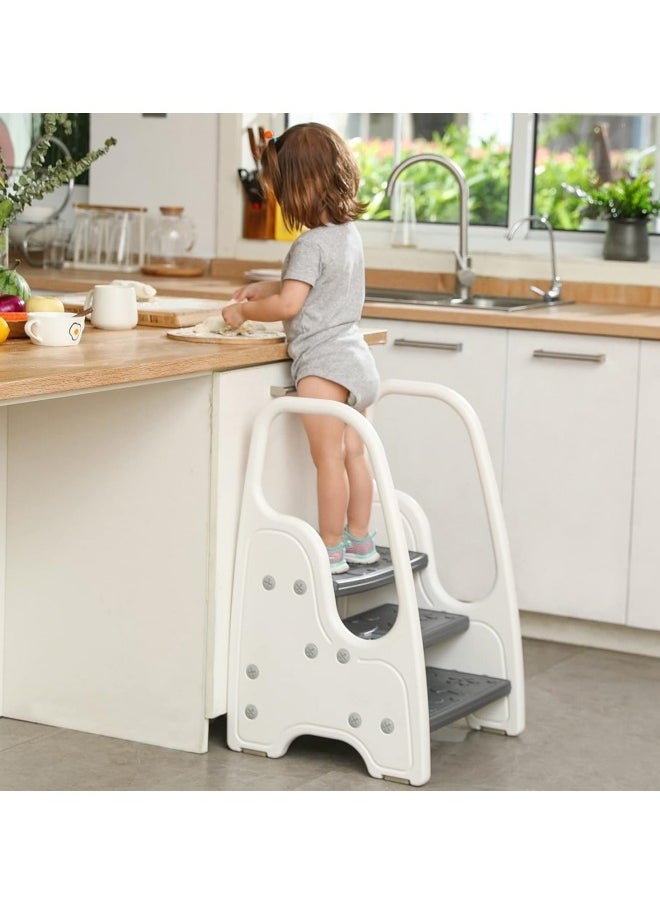 CCOVERY Toddler Step Stool for Bathroom Sink,Adjustable 3 Step Stool for Kids,Kitchen Standing Tower,Children Learning Helper Stool with Safety Handles and Non-Slip Pads,White  - Image 1