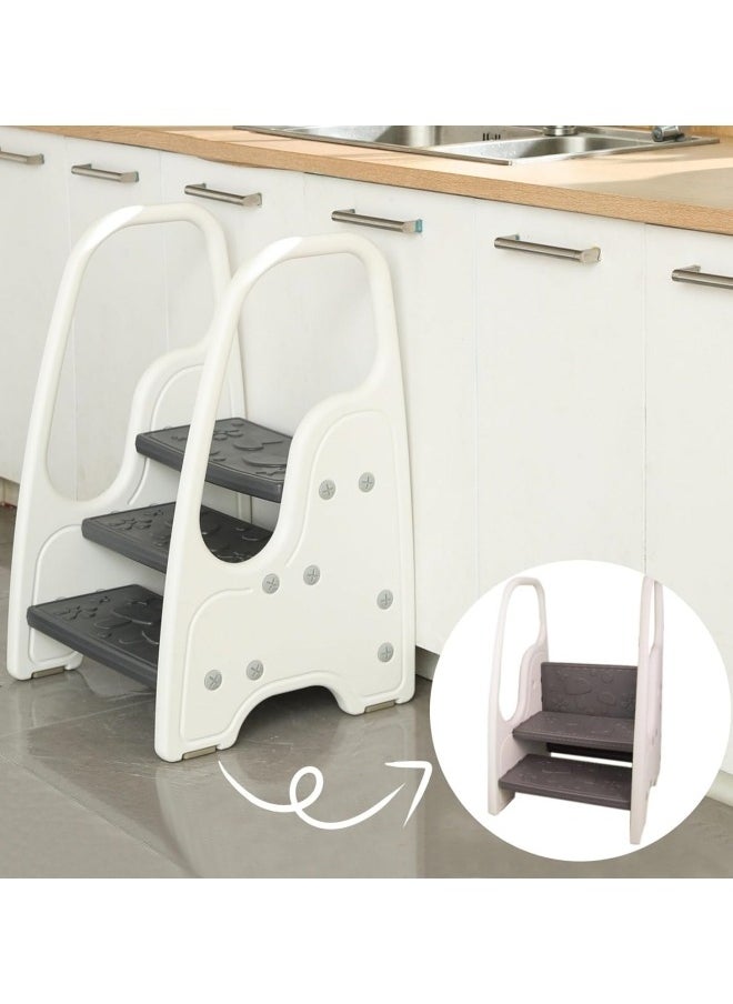 CCOVERY Toddler Step Stool for Bathroom Sink,Adjustable 3 Step Stool for Kids,Kitchen Standing Tower,Children Learning Helper Stool with Safety Handles and Non-Slip Pads,White  - Image 3