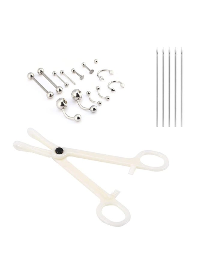 36pcs جسم ثقب كيت جراحية الفولاذ المقاوم للصدأ Labret حلقات الشفاه الغضروف دايث أقراط حلقات زر البطن الأنف الخزف ثقب المجوهرات الإبر قفازات المشابك الأدوات - Image 3