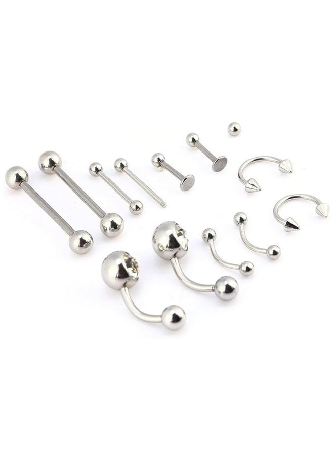 36pcs جسم ثقب كيت جراحية الفولاذ المقاوم للصدأ Labret حلقات الشفاه الغضروف دايث أقراط حلقات زر البطن الأنف الخزف ثقب المجوهرات الإبر قفازات المشابك الأدوات - Image 2
