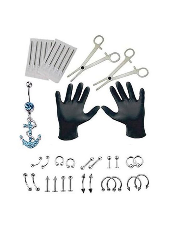 36pcs جسم ثقب كيت جراحية الفولاذ المقاوم للصدأ Labret حلقات الشفاه الغضروف دايث أقراط حلقات زر البطن الأنف الخزف ثقب المجوهرات الإبر قفازات المشابك الأدوات - Image 1