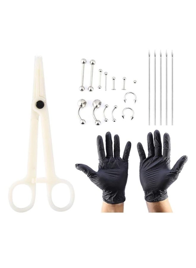 36pcs جسم ثقب كيت جراحية الفولاذ المقاوم للصدأ Labret حلقات الشفاه الغضروف دايث أقراط حلقات زر البطن الأنف الخزف ثقب المجوهرات الإبر قفازات المشابك الأدوات - Image 4