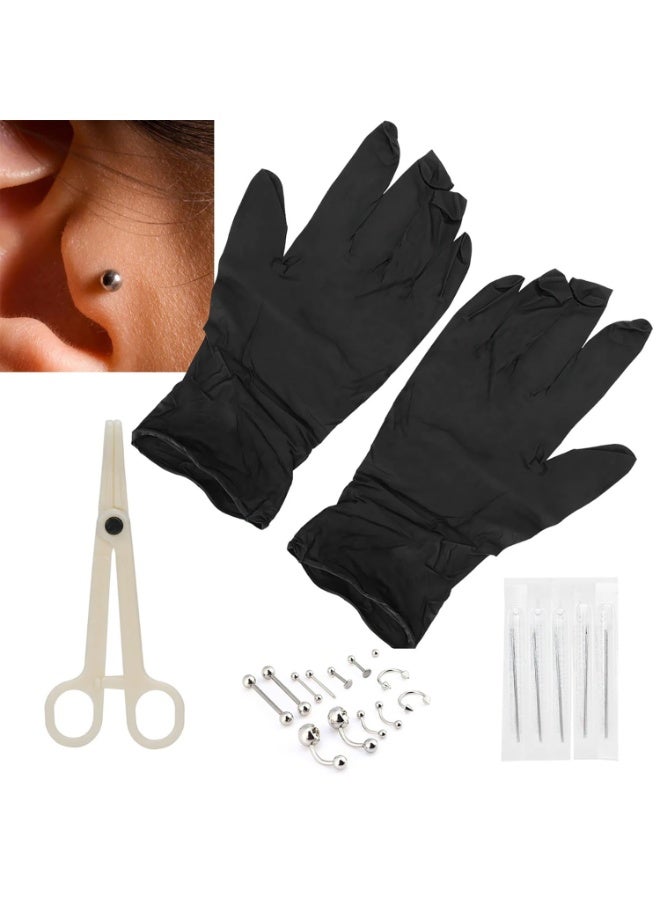 36pcs جسم ثقب كيت جراحية الفولاذ المقاوم للصدأ Labret حلقات الشفاه الغضروف دايث أقراط حلقات زر البطن الأنف الخزف ثقب المجوهرات الإبر قفازات المشابك الأدوات - Image 5