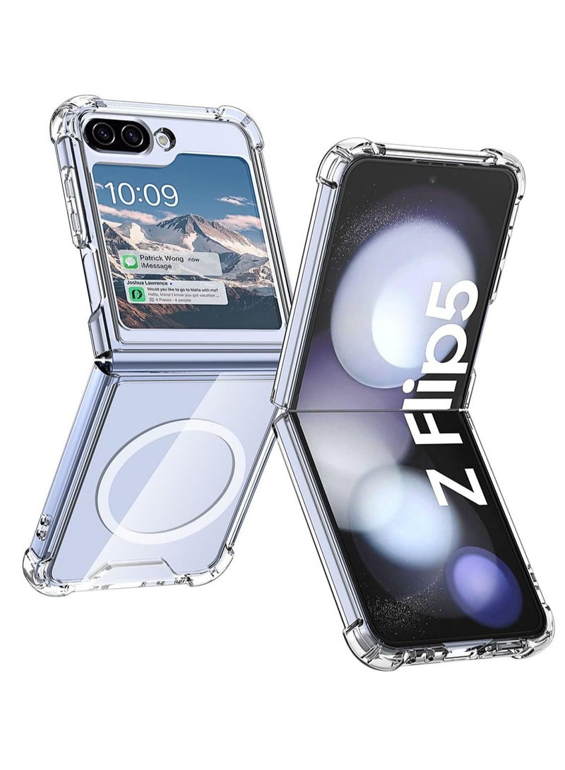 MIGOFAST Magnetic Clear Case for Samsung Galaxy Z Flip 5 5g Support Magsafe and Wireless Charger, Transparent Shockproof and Drop-Proof Hard PC Phone Cover for Galaxy z flip 5 - Image 1