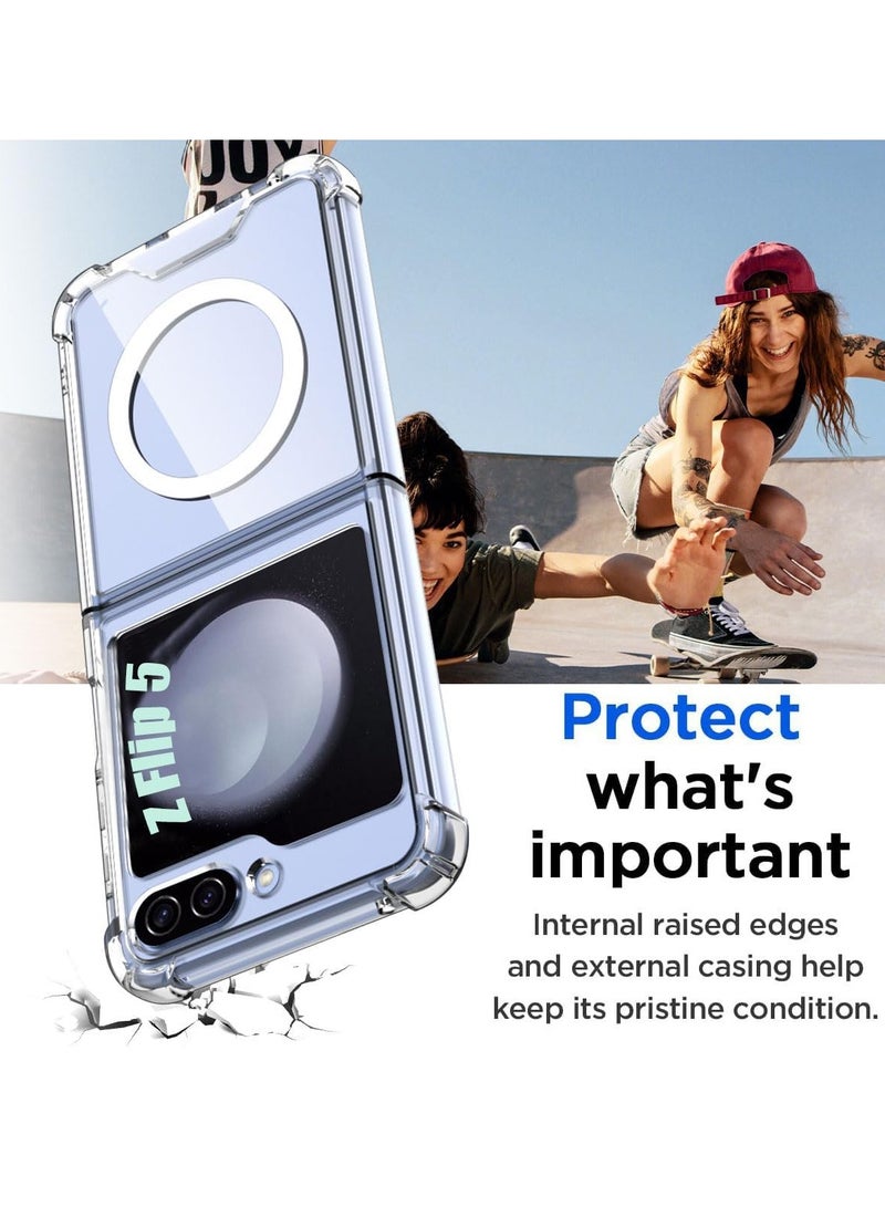 MIGOFAST Magnetic Clear Case for Samsung Galaxy Z Flip 5 5g Support Magsafe and Wireless Charger, Transparent Shockproof and Drop-Proof Hard PC Phone Cover for Galaxy z flip 5 - Image 3