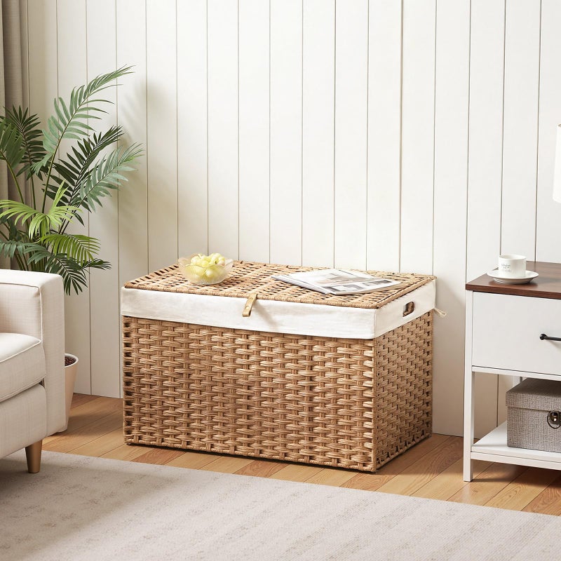 HOOBRO Storage Basket with Lid, 42.3 Gallon (160L) Wicker Basket, Handwoven Blanket Storage Basket with Handles, Metal Frame and Soft Lining, Foldable for Bedroom, Laundry Room, Natural NL216CW01 - Image 4
