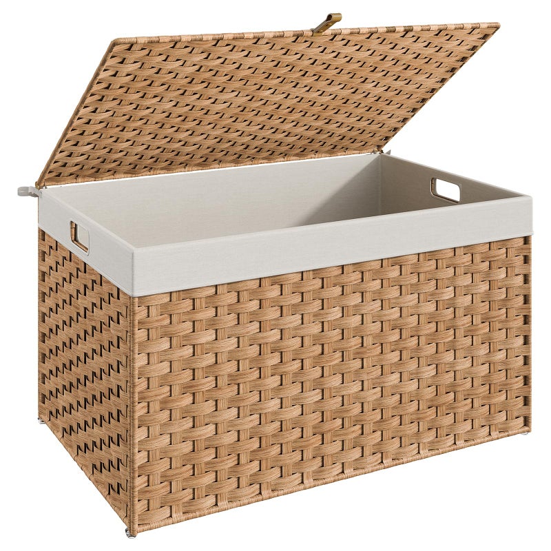 HOOBRO Storage Basket with Lid, 42.3 Gallon (160L) Wicker Basket, Handwoven Blanket Storage Basket with Handles, Metal Frame and Soft Lining, Foldable for Bedroom, Laundry Room, Natural NL216CW01 - Image 1