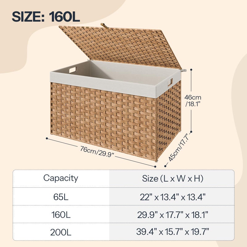 HOOBRO Storage Basket with Lid, 42.3 Gallon (160L) Wicker Basket, Handwoven Blanket Storage Basket with Handles, Metal Frame and Soft Lining, Foldable for Bedroom, Laundry Room, Natural NL216CW01 - Image 5