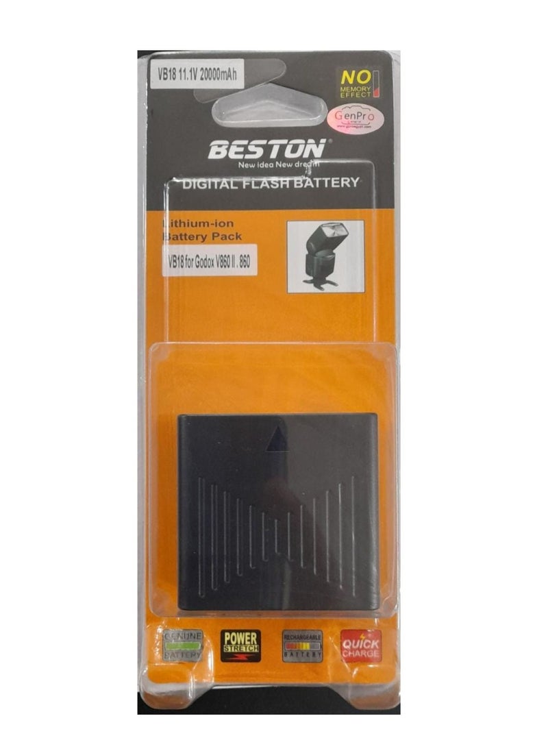 بيستون - بطارية بيستون VB-18 لفلاش Godox V850II V860II Speedlite (2000 مللي أمبير ، 11.1 فولت) - Image 1