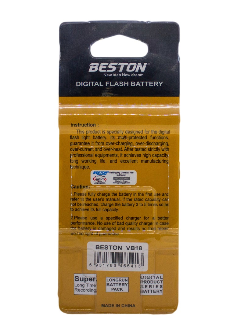 بيستون - بطارية بيستون VB-18 لفلاش Godox V850II V860II Speedlite (2000 مللي أمبير ، 11.1 فولت) - Image 1