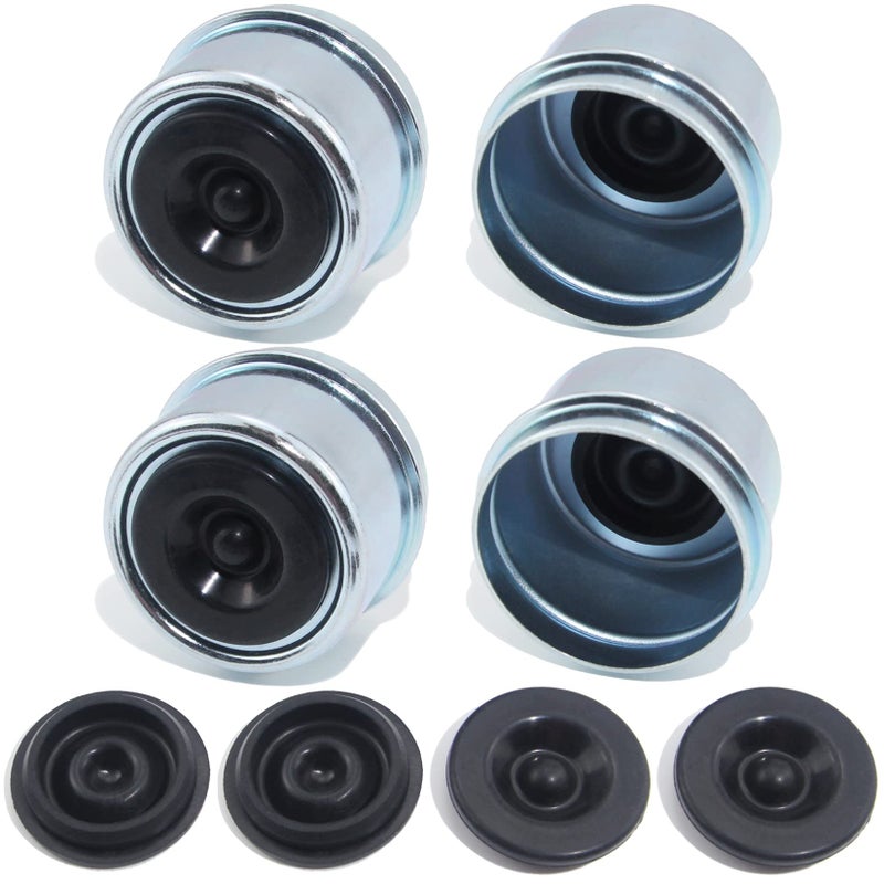 GREPSPUD 4pcs 1.98'' Trailer Hub Dust Caps, Trailer Spindle Bearing Dust Cap Cup Grease Cover Caps & Extra Rubber Plugs for 2000 to 3500 lb Boat Trailer Dexter EZ Lube Trailer Camper RV Axle - Image 1