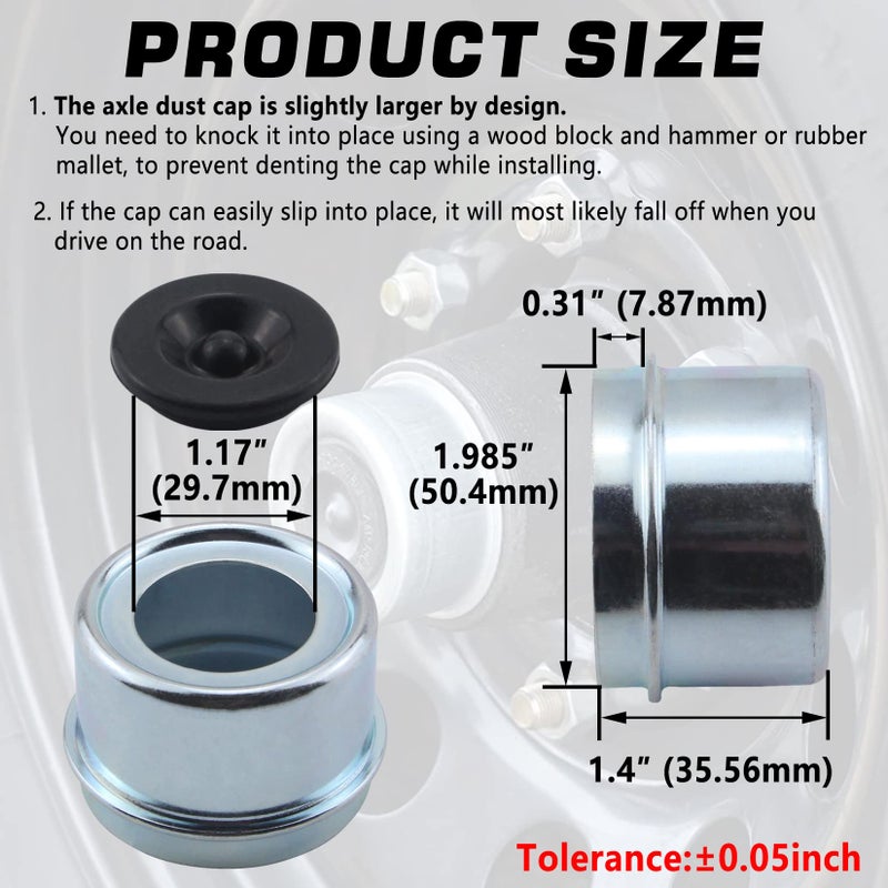 GREPSPUD 4pcs 1.98'' Trailer Hub Dust Caps, Trailer Spindle Bearing Dust Cap Cup Grease Cover Caps & Extra Rubber Plugs for 2000 to 3500 lb Boat Trailer Dexter EZ Lube Trailer Camper RV Axle - Image 5