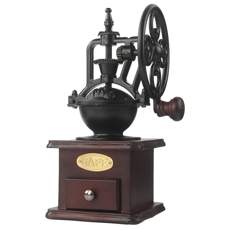 Yuehua Manual Coffee Grinder Antique Cast Iron Hand Crank Coffee Mill With Grind Settings Catch Drawer 120 x 120 x 260mm
