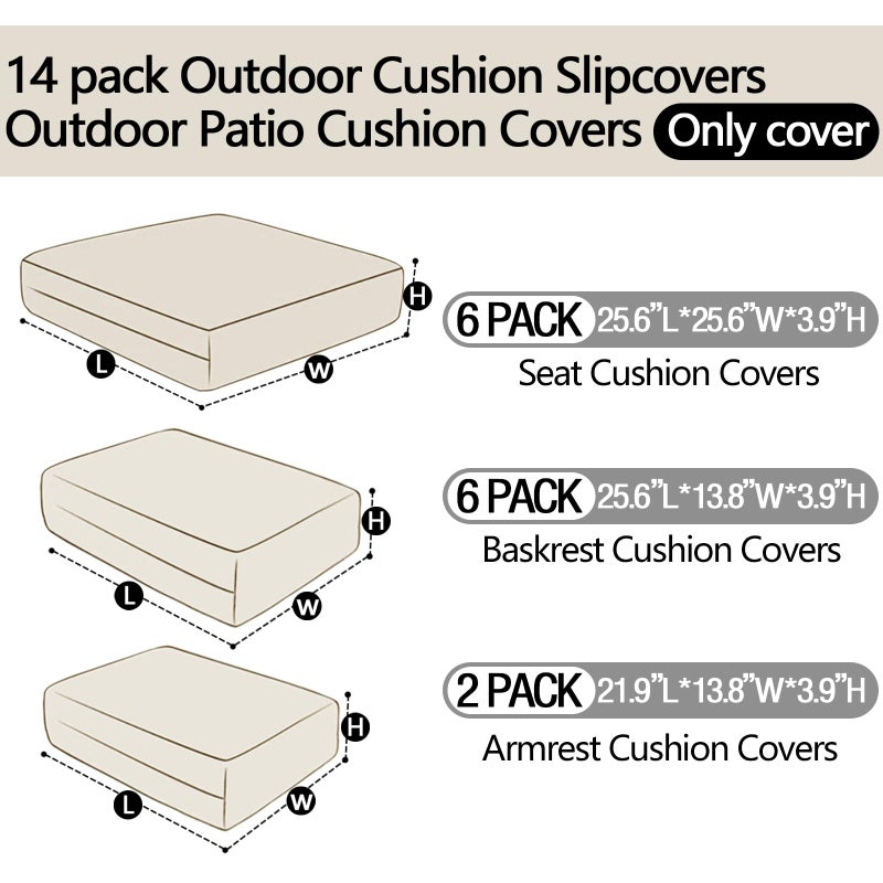FKSLIFE 14Pieces Patio Cushion Covers Replacement Outdoor Couch Cushions Covers Splashproof Sofa Slipcovers Set with Zippers,Patio Furniture Protector Cover Only(Black,25.6Ã—25.6Ã—3.94inches) - Image 2