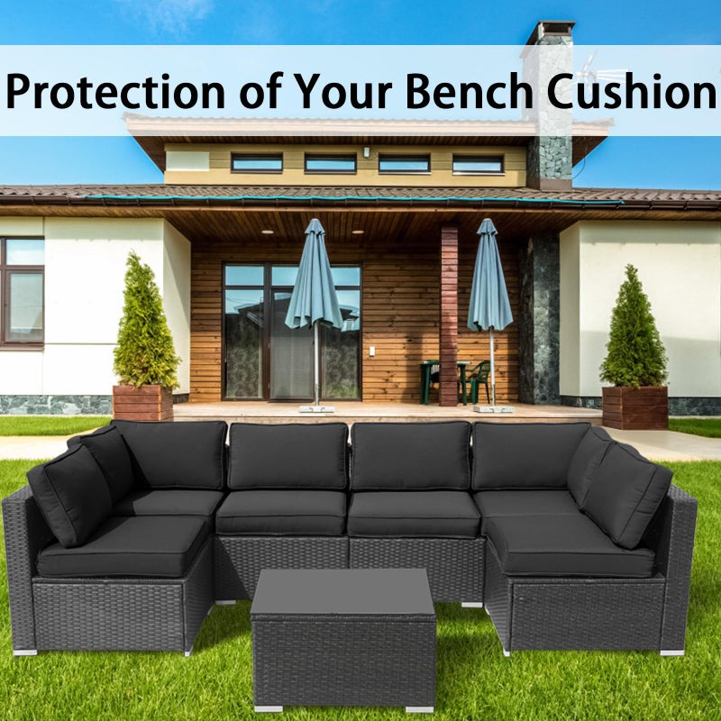 FKSLIFE 14Pieces Patio Cushion Covers Replacement Outdoor Couch Cushions Covers Splashproof Sofa Slipcovers Set with Zippers,Patio Furniture Protector Cover Only(Black,25.6Ã—25.6Ã—3.94inches) - Image 4