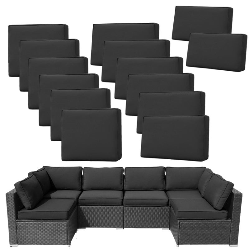 FKSLIFE 14Pieces Patio Cushion Covers Replacement Outdoor Couch Cushions Covers Splashproof Sofa Slipcovers Set with Zippers,Patio Furniture Protector Cover Only(Black,25.6Ã—25.6Ã—3.94inches) - Image 1