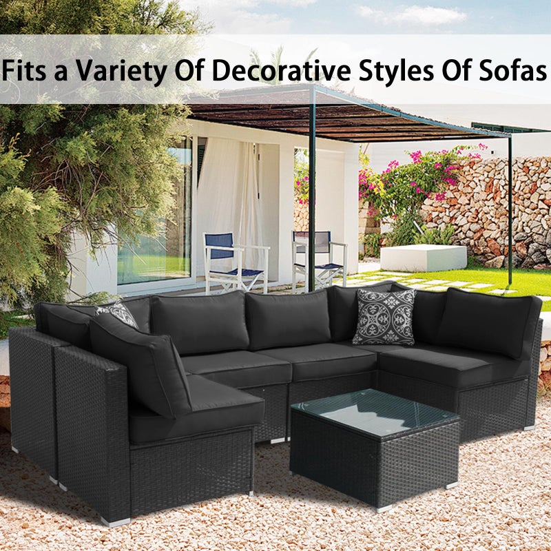 FKSLIFE 14Pieces Patio Cushion Covers Replacement Outdoor Couch Cushions Covers Splashproof Sofa Slipcovers Set with Zippers,Patio Furniture Protector Cover Only(Black,25.6Ã—25.6Ã—3.94inches) - Image 3