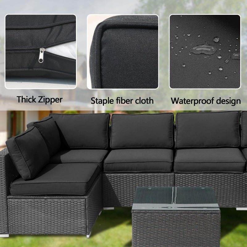 FKSLIFE 14Pieces Patio Cushion Covers Replacement Outdoor Couch Cushions Covers Splashproof Sofa Slipcovers Set with Zippers,Patio Furniture Protector Cover Only(Black,25.6Ã—25.6Ã—3.94inches) - Image 5