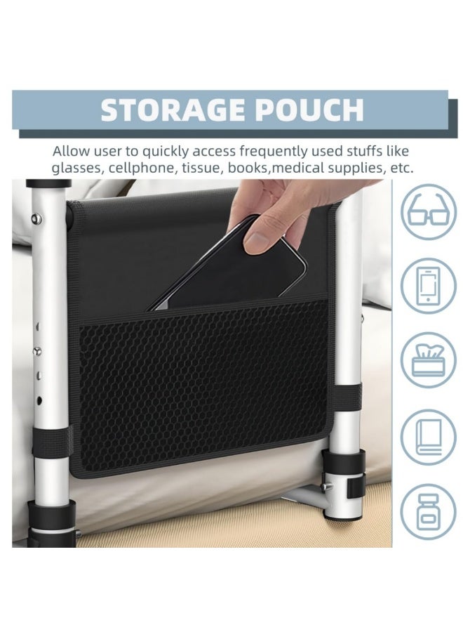 والالا قضبان سرير لسلامة كبار السن، قضيب مساعدة سرير طبي لكبار السن، قضبان جانبية للسرير الملكي، مقبض عصا بجانب السرير قابل لضبط الارتفاع مع حقيبة تخزين تناسب سرير كينج توين كامل الحجم - Image 4