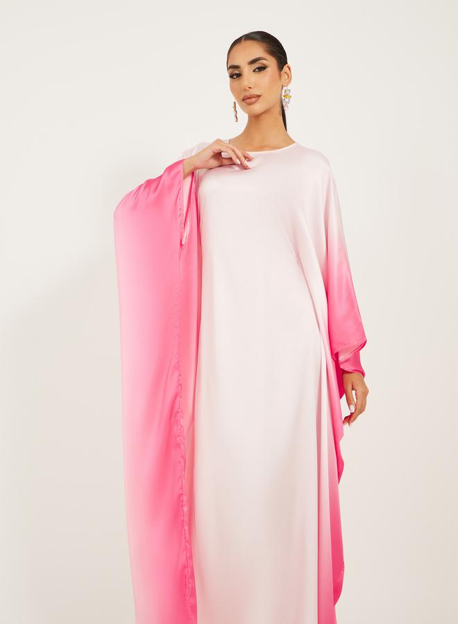 Styli كفتان فضفاض من قماش ساتان بطباعة أومبري - Image 3