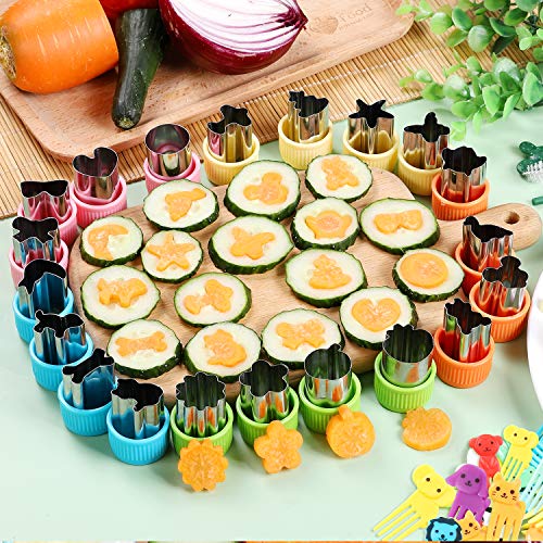 CECIAOAIME 24 pcs Vegetable Cutter Shapes Sets Cookie Cutters Fruit Stamps Mold with 20 pcs Food Picks and Forks for Kids - Image 3