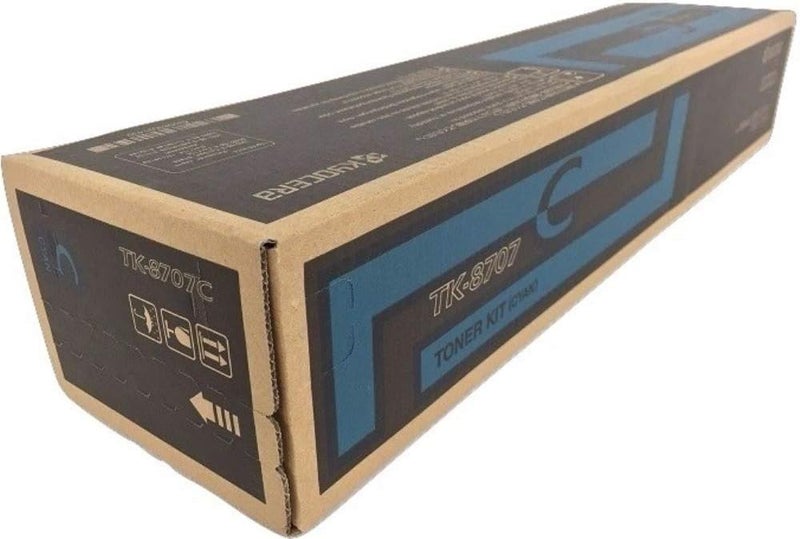 Kyocera 1T02K9CUS0 Model TK8707C Cyan Toner Cartridge For use with Kyocera TASKalfa 6550ci 6551ci 7550ci and 7551ci Color Multifunction Laser Printers - Image 1